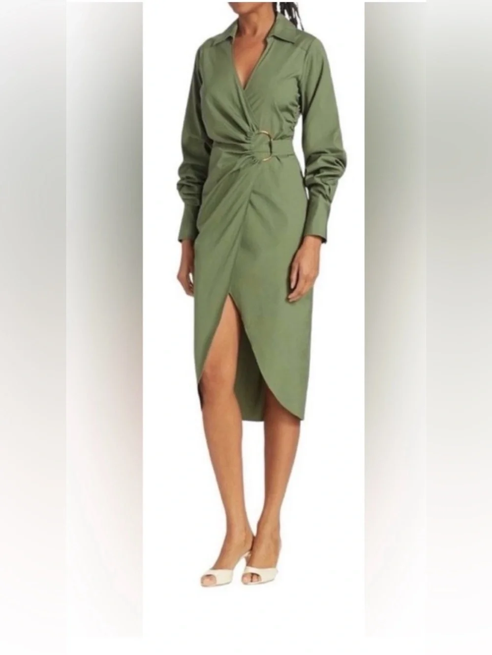 Veronica beard size 6 Olive Green Wrap Shirt Dress with Ring Detail
